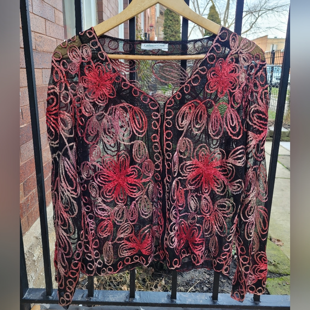 Coldwater Creek mesh & pink swirly cardigan